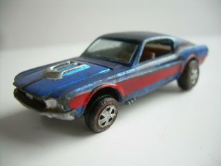 Vintage 1968 Hot Wheels Redline Custom Mustang Metallic Blue/grey Interior