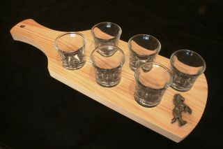 Shire Horse 6 Shot Glasses In Wooden Tray Vintage Farming Gift 327