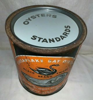 ANTIQUE CHESAPEAKE BAY BLACK SWAN OYSTER TIN LITHO GAL CAN SHADY SIDE MD SEAFOOD 2