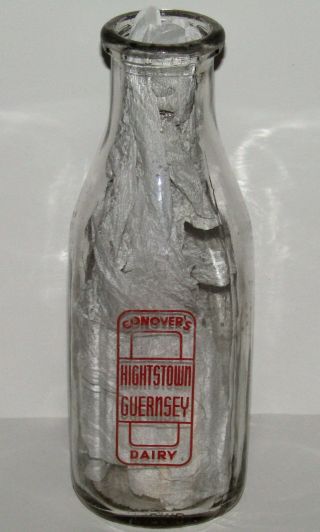 Vintage Conovers Hightstown Guernsey Dairy One Quart Glass Milk Bottle
