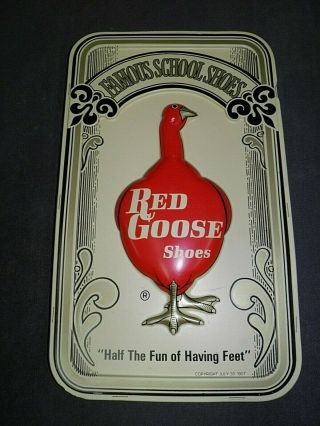 Vintage Red Goose Shoes Sign Display " Famous School Shoes " Embossed Sign