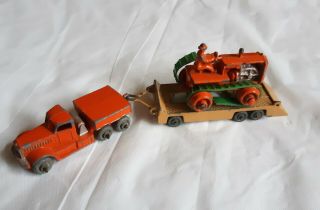 Rare Early Matchbox Lesney Truck And Trailer,  With Bulldozer.  Made In England