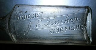 Druggist Bottle Vintage J.  E.  Tincher Kingfisher Ok Rare Old Apothecary Medicine
