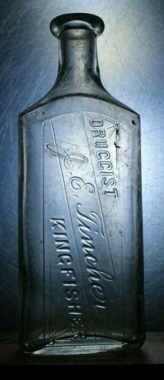 Druggist Bottle Vintage J.  E.  Tincher Kingfisher OK Rare old APOTHECARY MEDICINE 2