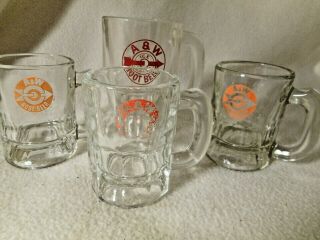 4 Vintage A & W Root Beer Mugs - 3 Small A & W Root Beer Mugs - 1 Large A & W Mug