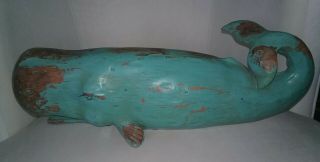 Distressed Wood Whale Sculpture