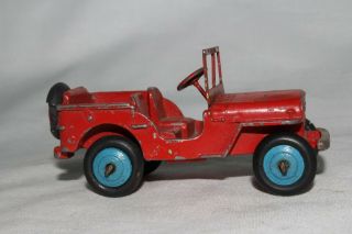 Dinky Toys 25y,  1950 ' s Willys Jeep,  Red with Blue Hubs, 4