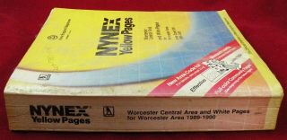 Telephone Directory Book Worcester Massachusetts Nynex Yellow Pages 1989 - 1990