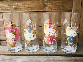 Hello Kitty Cost Plus World Market Spring Tall Glasses Complete Set Of 4