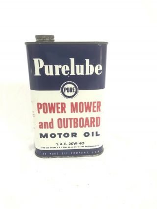 Vintage Purelube Power Mower And Outboard Motor Oil Quart Can - Pure Oil Co.