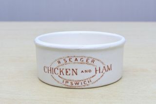 Vintage C1900s R Seager Ipswich Potted Chicken Ham Tongue Bloater Paste Pot Jar