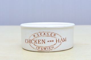VINTAGE c1900s R SEAGER IPSWICH POTTED CHICKEN HAM TONGUE BLOATER PASTE POT JAR 2