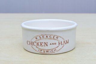 VINTAGE c1900s R SEAGER IPSWICH POTTED CHICKEN HAM TONGUE BLOATER PASTE POT JAR 5