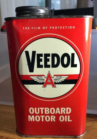 Vintage Veedol Outboard Motor Oil Can & 6 Quart Carry Box Boating Outboard
