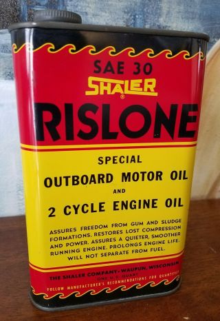 Vintage Rislone Outboard/2 Cycle Motor Oil Advertising Tin Can Canco Nos Shaler