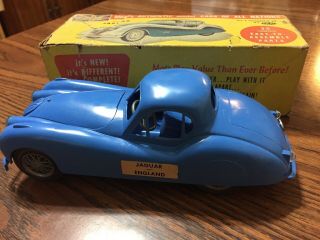 Vintage Antique Ideal Blue Jaguar Model Xk 120 3802 Toy Car Plastic 1950s