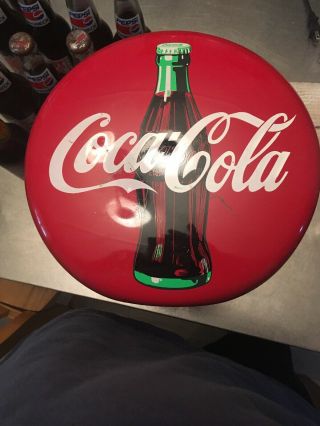 Vintage Coca - Cola Coke Medium 12” Round Metal Tacker Type Sign - 1990 -