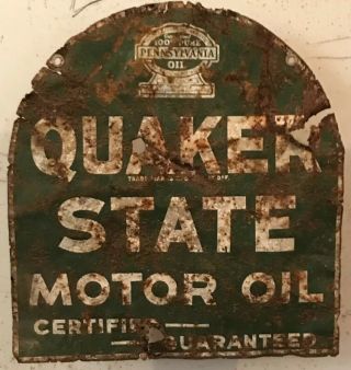 Rare 1950’s Authentic Quaker State Motor Oil 2 Sided Metal Sign.