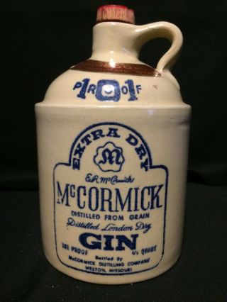 Vintage Little Brown Jug Liquor Bottle Mccormick Dry Gin 101 Proof Missouri