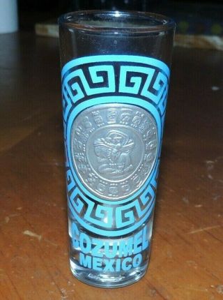 Double Shot Glass Cozumel Mexico Bar Barware Drinking Metal Face Plate