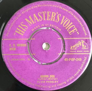 Elvis Presley Hound Dog /don’t Be Cruel 7” Hmv 45pop - 249 Uk 1956 Gold Purple Vgc