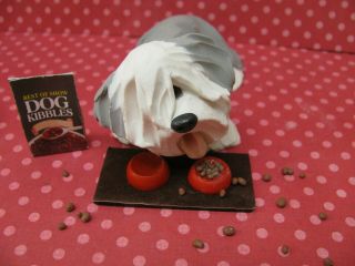 Handsculpted Old English Sheepdog With Spilled Food Figurine