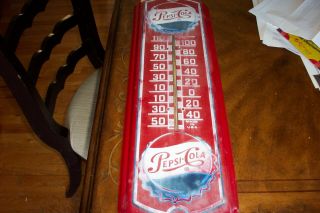 Vintage Pepsi - Cola Double Bottle Cap Red Thermometer Large 27 " X " Metal Sign