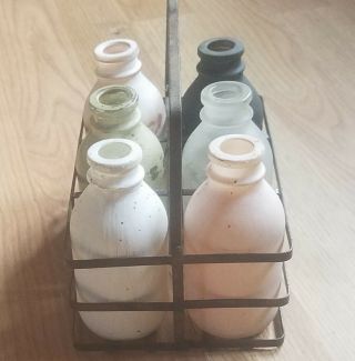 Set Of 6 Vintage Glass Milk Jugs With Carrying Crate 2