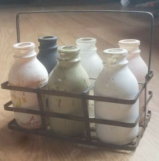 Set Of 6 Vintage Glass Milk Jugs With Carrying Crate 3