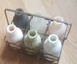 Set Of 6 Vintage Glass Milk Jugs With Carrying Crate 4
