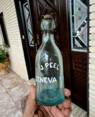 Antique J.  Peel Blob Top Soda Bottle Geneva,  York Ny Late 1800’s