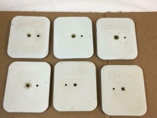 6 Vintage Porcelain Edison Battery Case Lid Ceramic White Stoneware Made In Usa