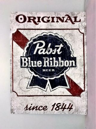 Pabst Blue Ribbon Large Pbr Logo Metal Beer Sign Tacker Brewery Bar Decor