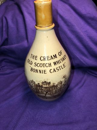 The Cream Of Old Scotch Whiskey " Bonnie Castle " Old Brown Transfer Ware Jug