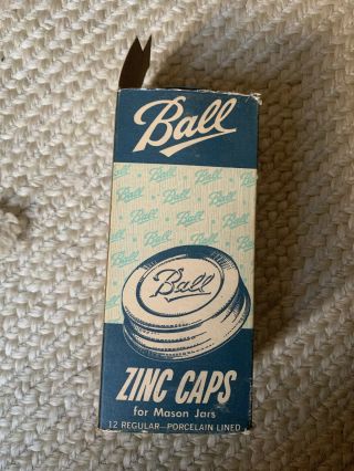 Vintage Ball Zinc Mason Jar Lids Caps Porcelain Lined Box Of 12 Old Stock