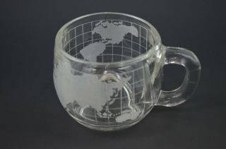 Nestle Nescafe Globe Set of 3 Mug Cup World Map Frosted Coffee Glass Clear Vtg 2
