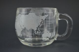 Nestle Nescafe Globe Set of 3 Mug Cup World Map Frosted Coffee Glass Clear Vtg 3