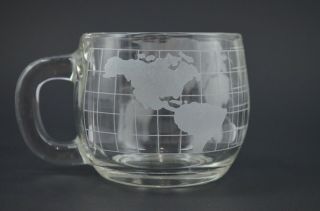 Nestle Nescafe Globe Set of 3 Mug Cup World Map Frosted Coffee Glass Clear Vtg 5