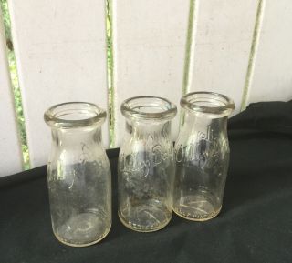 Vintage Valley Dairy Half Pint Glass Milk Bottles,  Set Of 3 Jugs