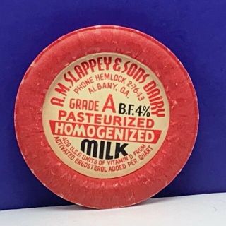 Dairy Milk Bottle Cap Farm Advertising Vintage Label Slappey Sons Albany Georgia