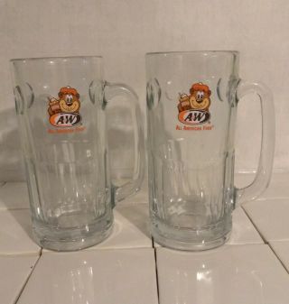 2 Matching Vintage A&w Root Beer All American Food Heavy Glass Mug Large Stein
