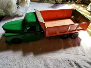 Vintage Structo Toys Hydraulically Operated Dump Truck Metal Green Orange