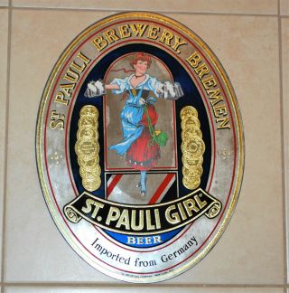 Vintage Nos St.  Pauli Girl Beer Mirror Bar Sign Imported Brewery Germany 16x12 "