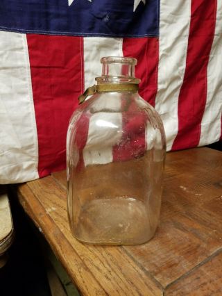 Antique Embossed Bordens Gallon Size Milk Bottle With Metal Handel 2