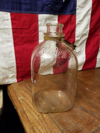 Antique Embossed Bordens Gallon Size Milk Bottle With Metal Handel 3