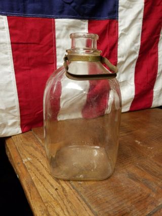 Antique Embossed Bordens Gallon Size Milk Bottle With Metal Handel 4