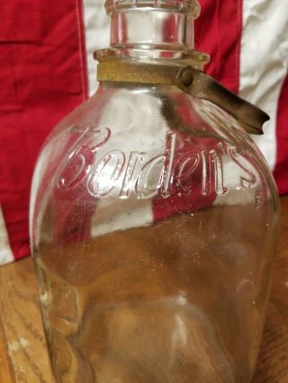 Antique Embossed Bordens Gallon Size Milk Bottle With Metal Handel 5