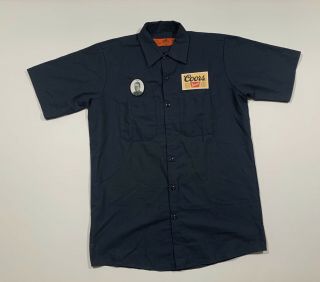 Red Kap Coors Banquet Patch Beer Navy Blue Short Sleeve Button Delivery Shirt M