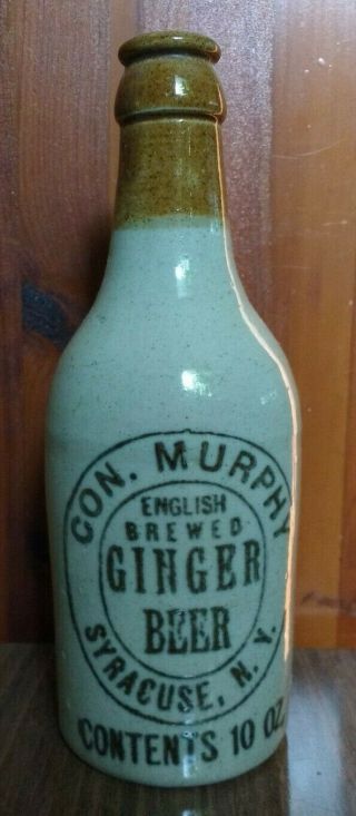 Con.  Murphy Ginger Beer Twotone Stoneware Jug Antique Pottery Bottle Syracuse Ny