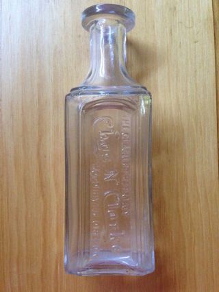 Antique 5 " Clear Glass Glacier Pharmacy Bottle Chas N Clarke Hood River Oregon